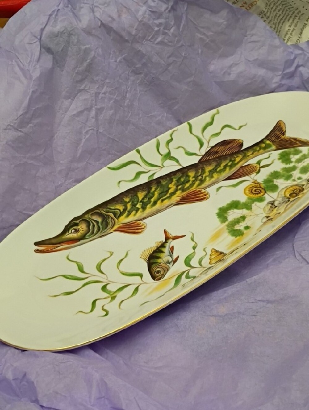 Vtg Fish Porcelain Serving Plate & Appetizer Dish Set - (6) Awesome Colors